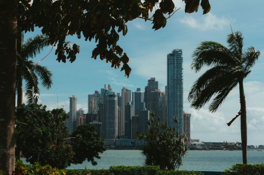 skyscrapers at seashore